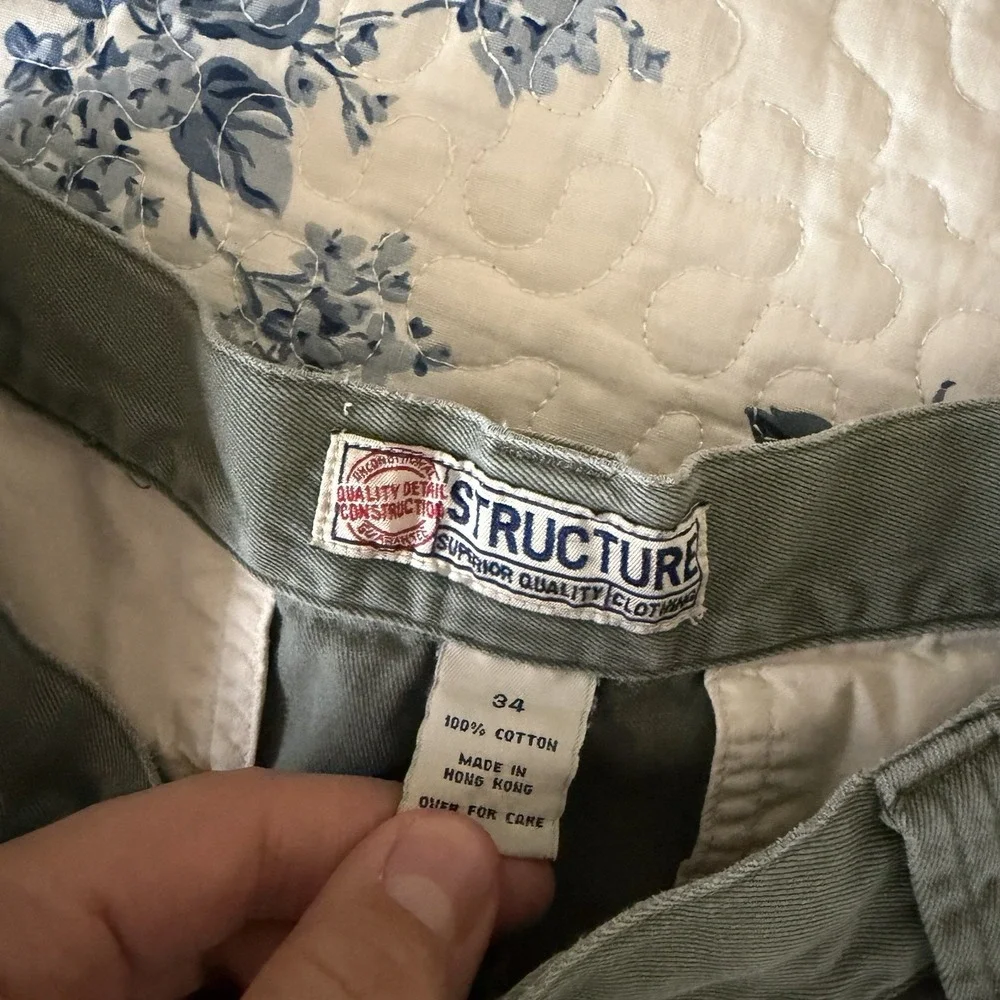 Vintage 90s Structure Pleated Shorts Mens 30 Green Chino Cotton Preppy